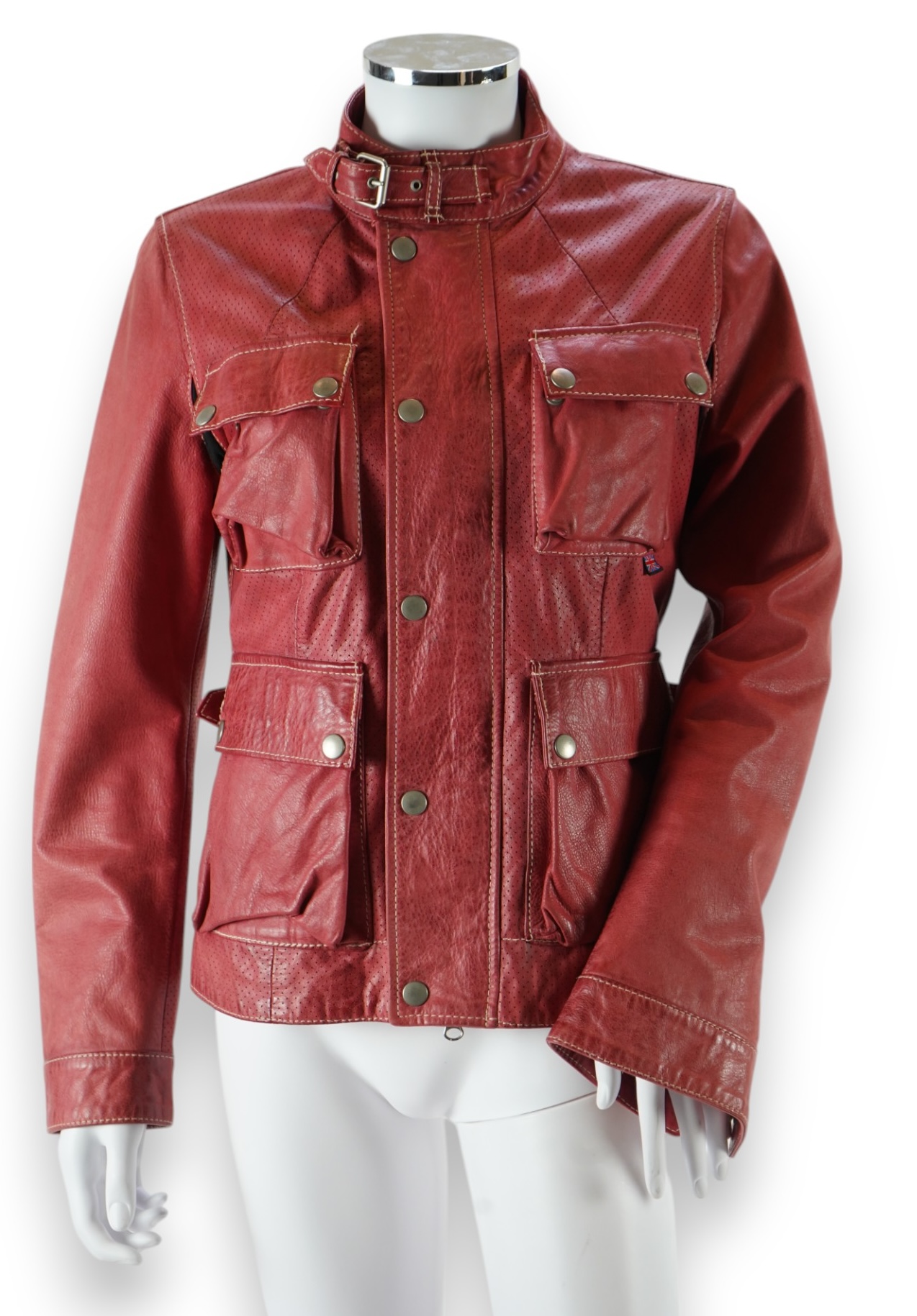 A vintage Belstaff lady's red biker leather jacket. EU 42